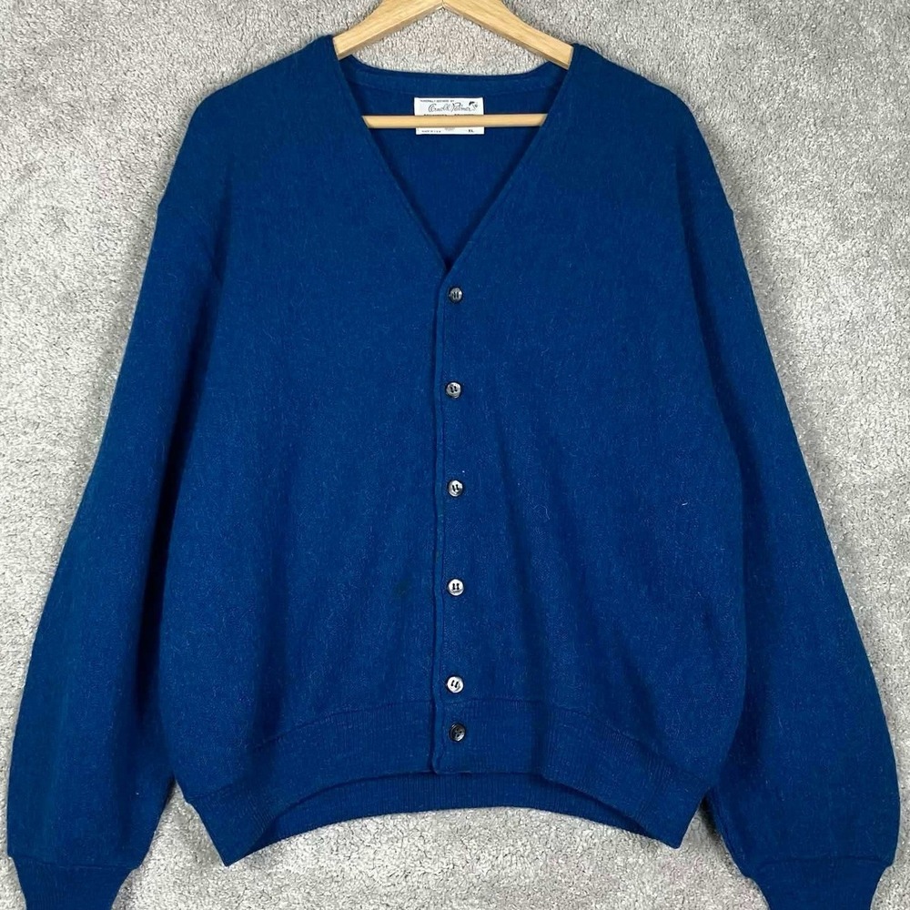 Vintage 80s Arnold Palmer Cardigan Mens XL Blue Robert Bruce Alpaca Wool Sweater
